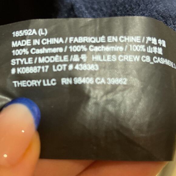 Theory Hilles Crew Cashmere Pullover Sweater Colorblock Blue Black L - Picture 6 of 6